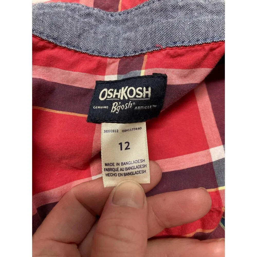 Oshkosh Coral and Blue Plaid Buttondown, Size 12